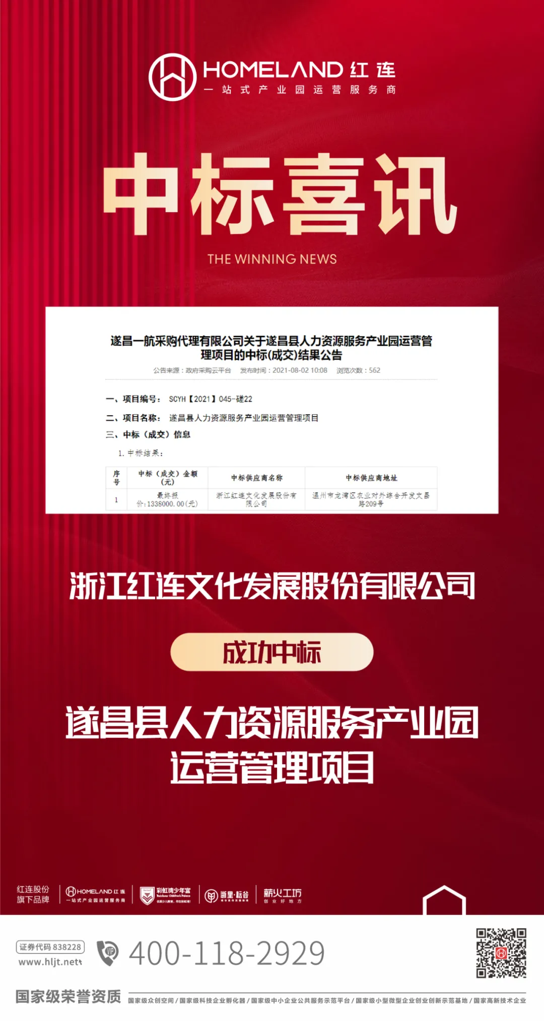 喜讯 | 红连股份签约遂昌县人力资源服务产业园运营管理项目